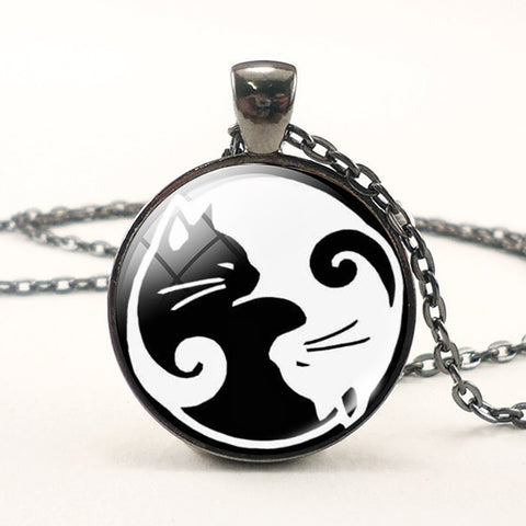 Yin Yang Necklace Glass Pendant Cat